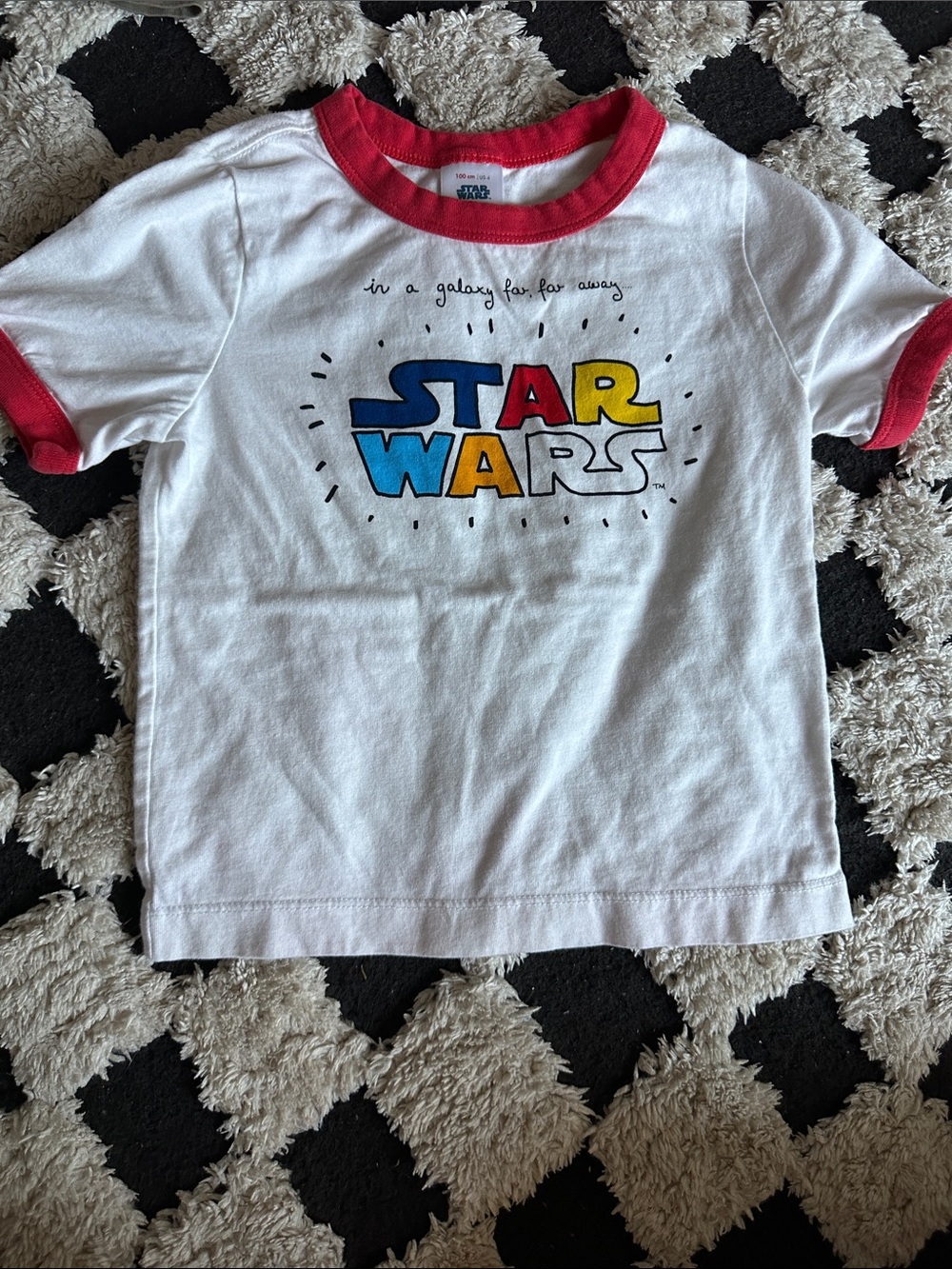 Star Wars White Tee with Red Trim and Multicolor Logo